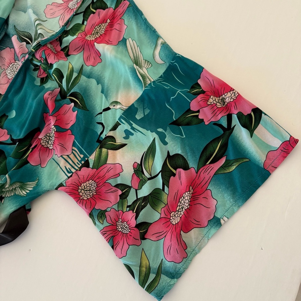 Kimono Robe Asian Print Satin Tie Small Full Length Flowy Festival - Picture 4 of 14